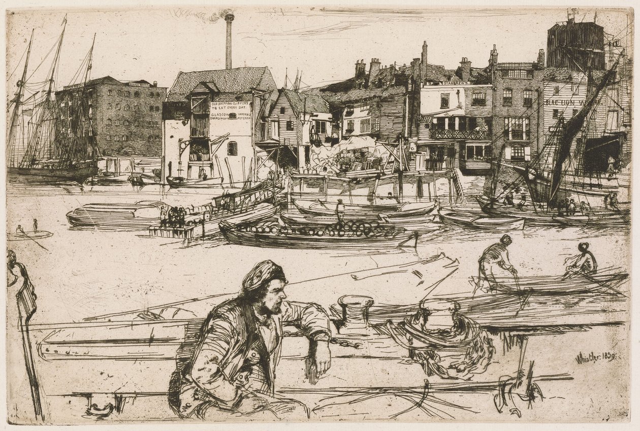 Black Lion Wharf, uit de Thames-serie (Een reeks van zestien etsen van taferelen aan de Theems en andere onderwerpen) door James McNeill Whistler