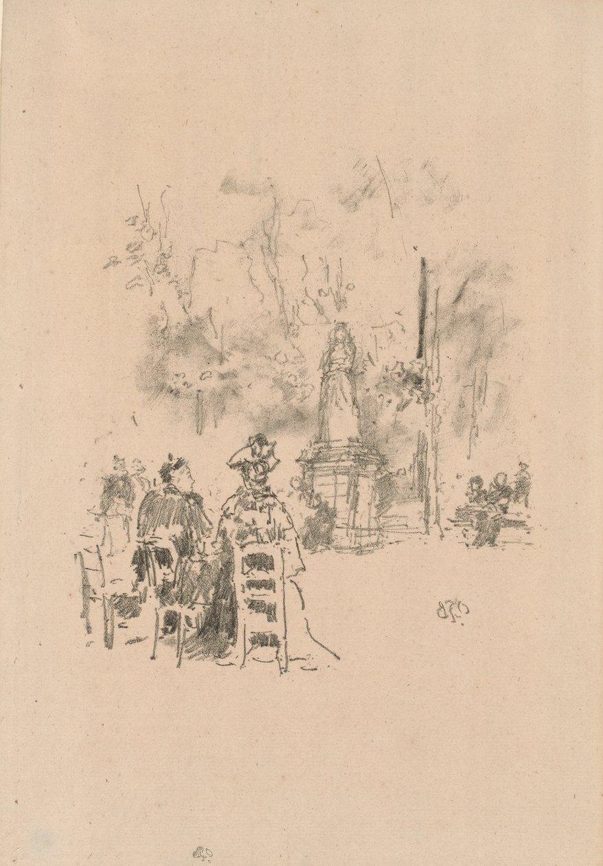 Gesprek onder het Standbeeld, Luxemburgse Tuinen door James Abbott McNeill Whistler