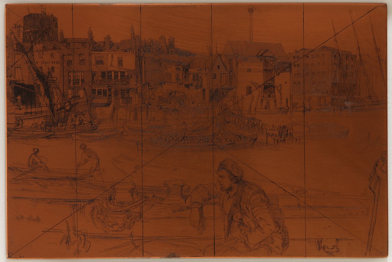 Etsplaat: Black Lion Wharf door James Abbott McNeill Whistler