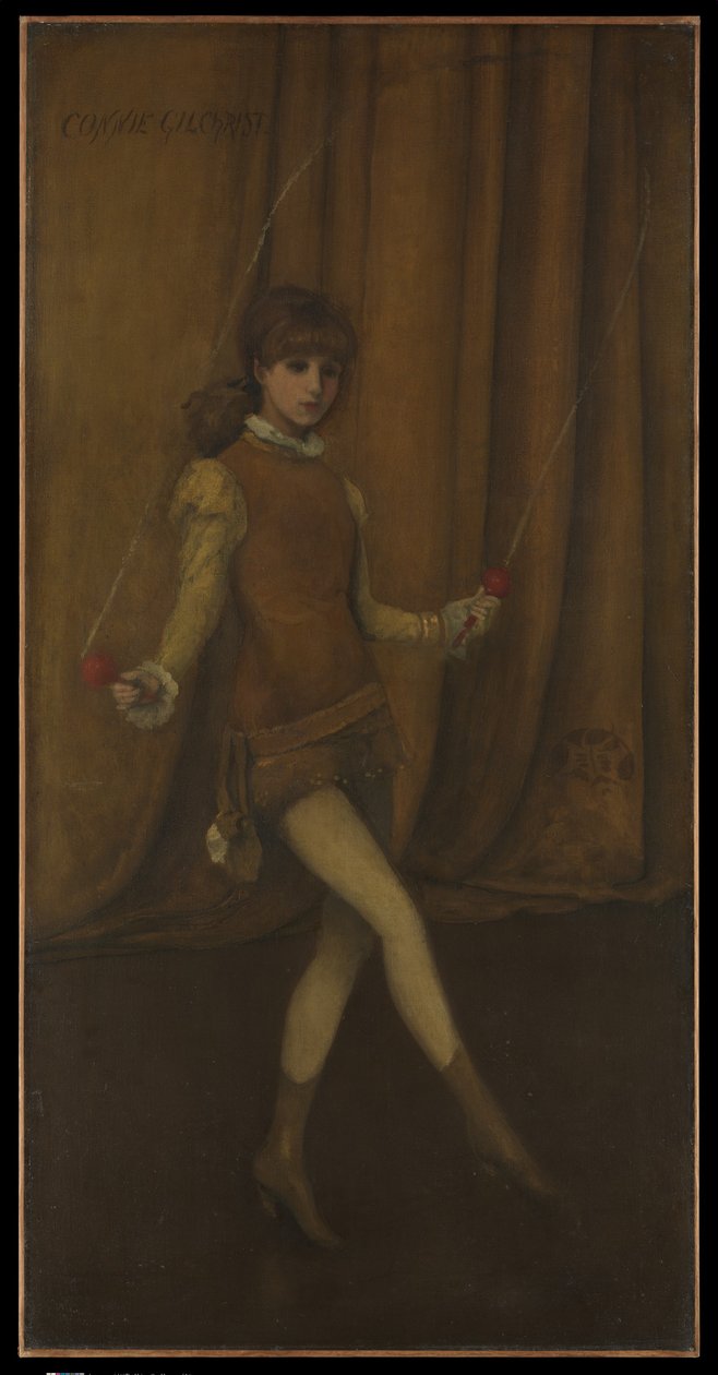 Harmonie in geel en goud: Het gouden meisje - Connie Gilchrist door James McNeill Whistler