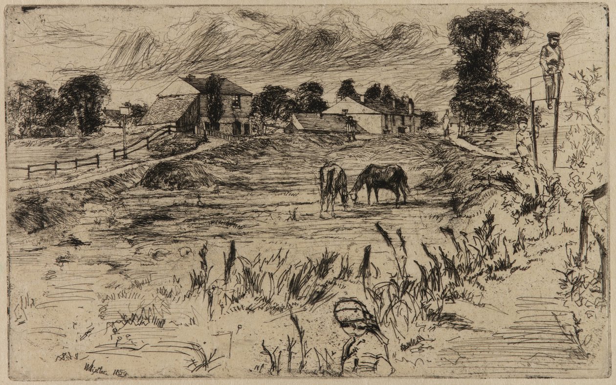 Landschap met paarden door James Abbott McNeill Whistler