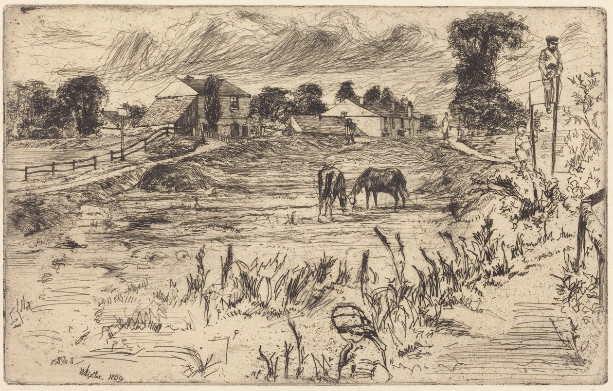 Landschap met paarden door James McNeill Whistler