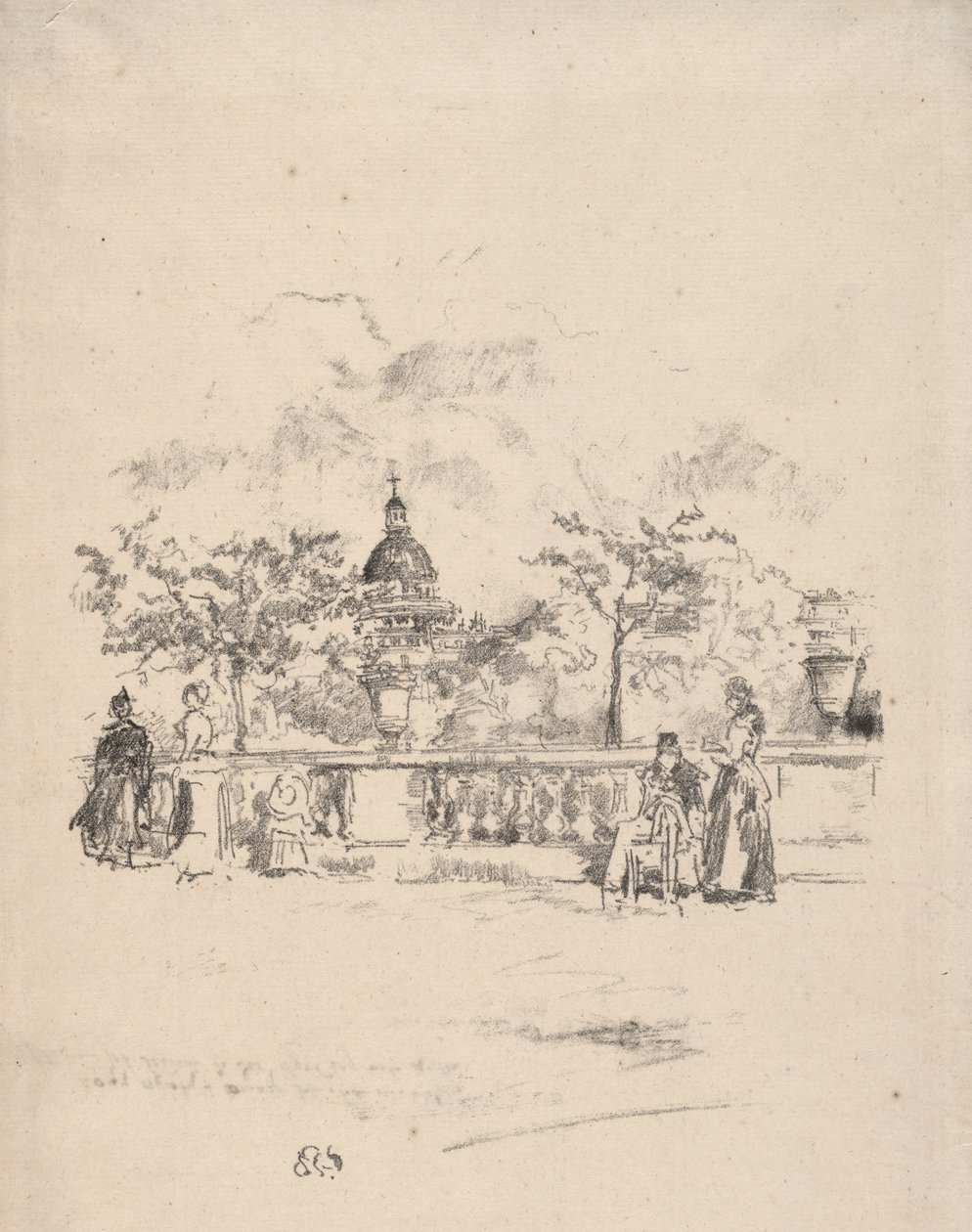 Het Pantheon vanaf het terras van de Jardin du Luxembourg door James McNeill Whistler