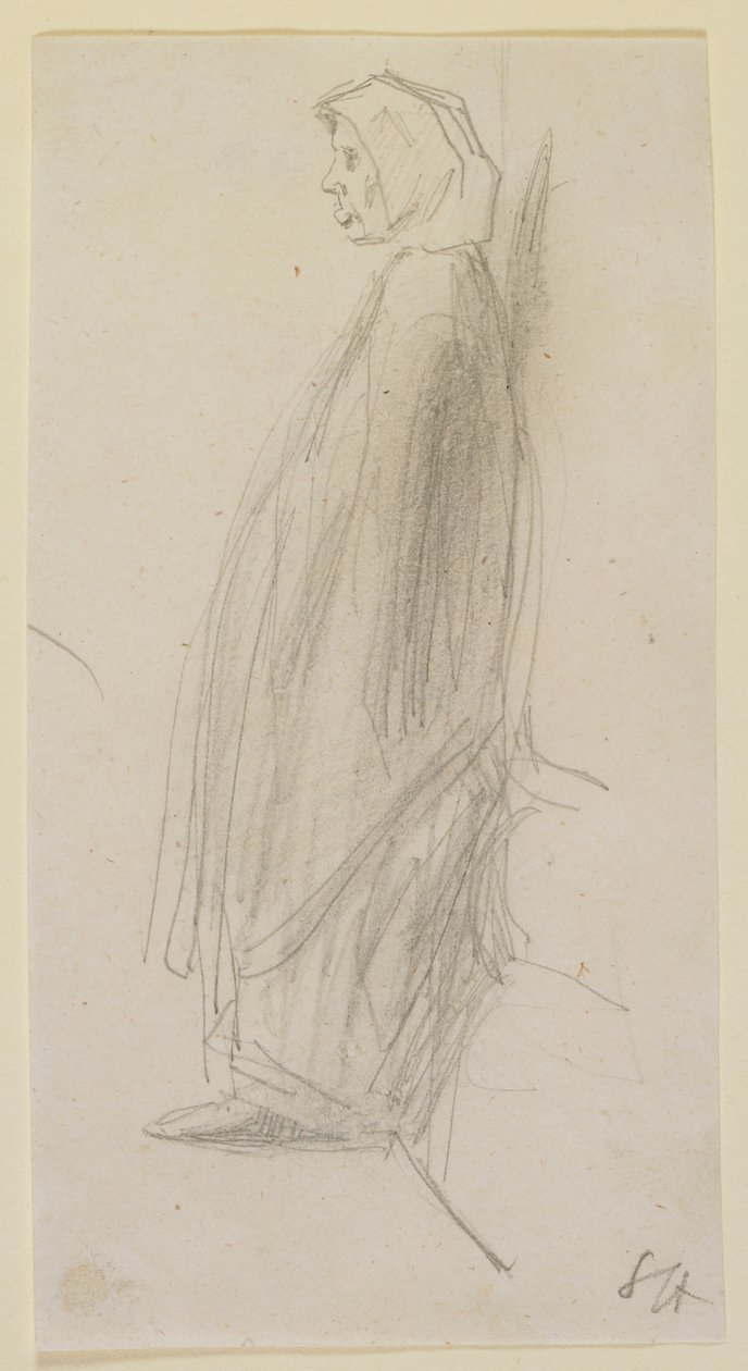 Profielschets van een oude vrouw die staat door James Abbott McNeill Whistler