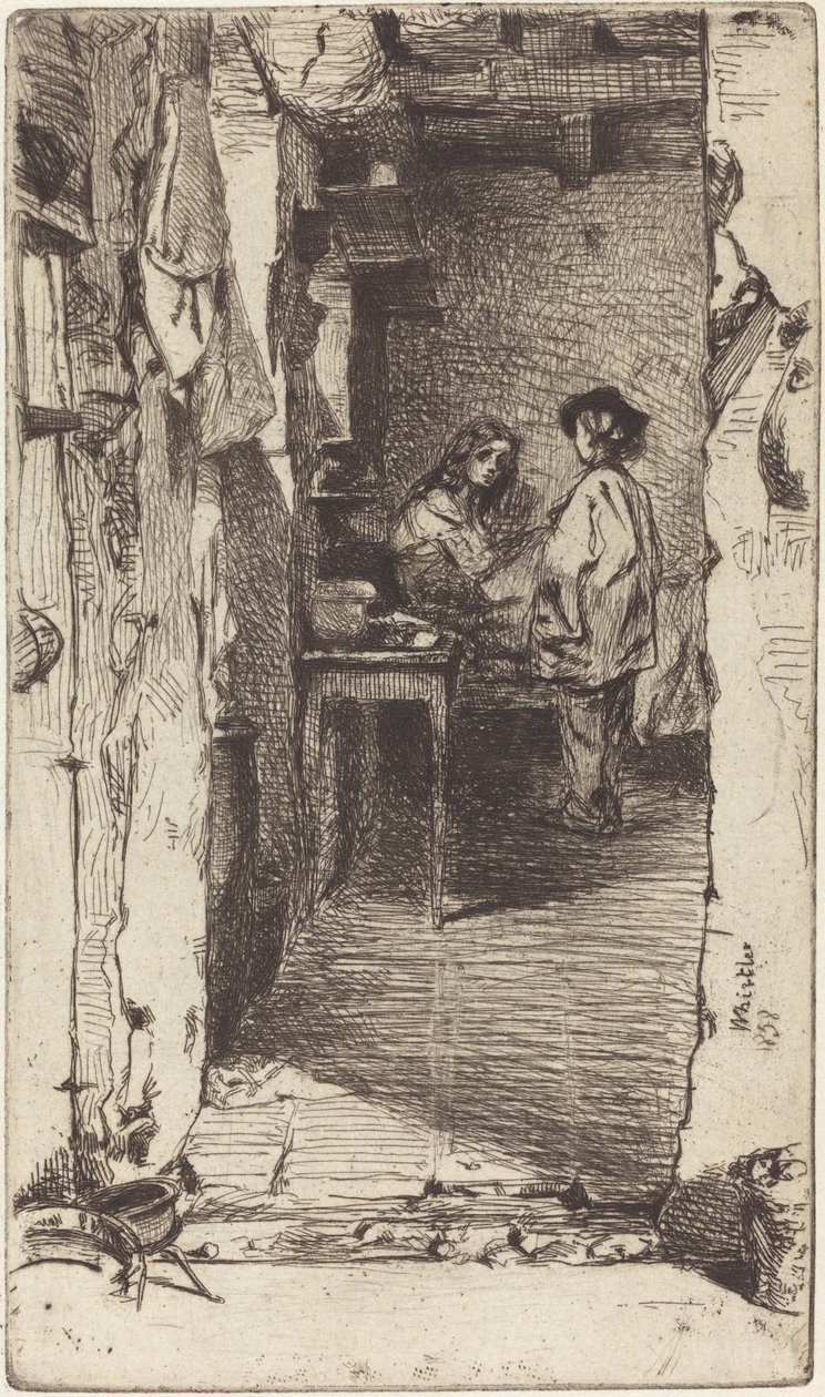Voddenrapers, Quartier Mouffetard, Parijs door James Abbott McNeill Whistler