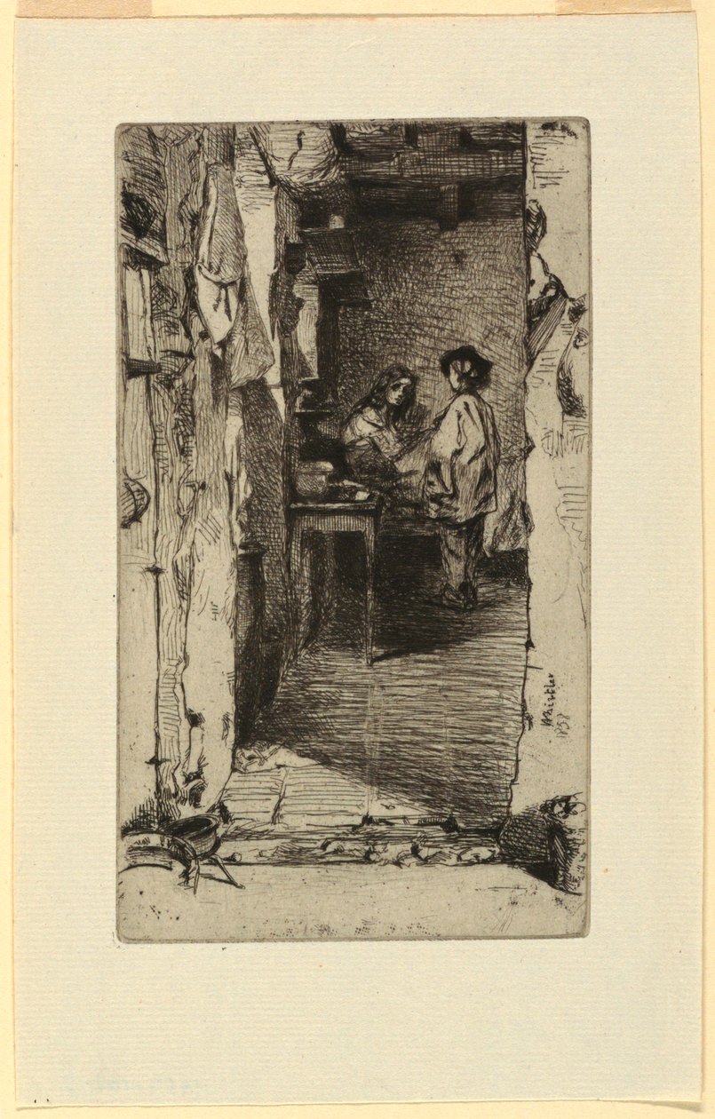 Voddenrapers, Quartier Mouffetard, Parijs door James Abbott McNeill Whistler