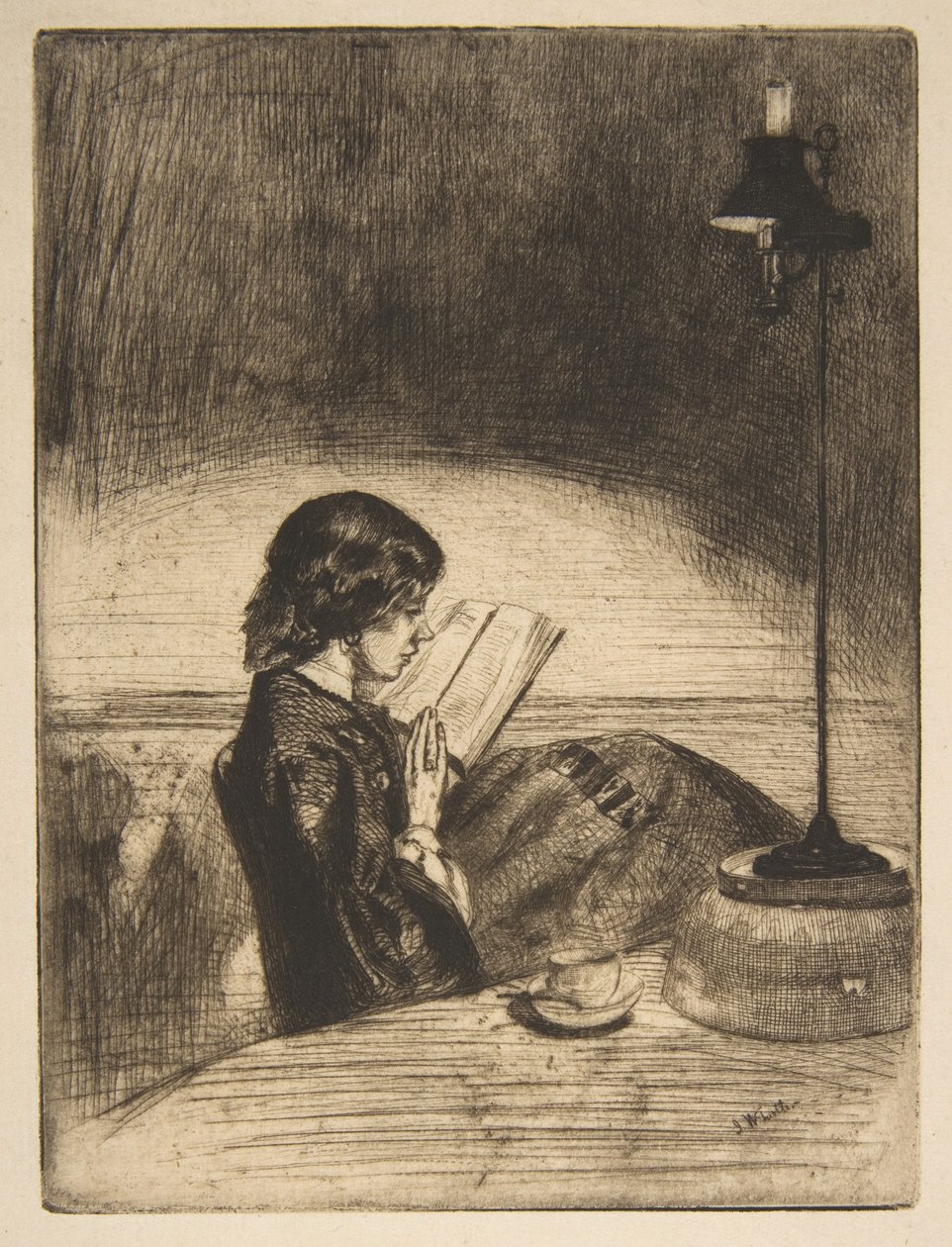 Lezen bij het licht van een lamp door James McNeill Whistler