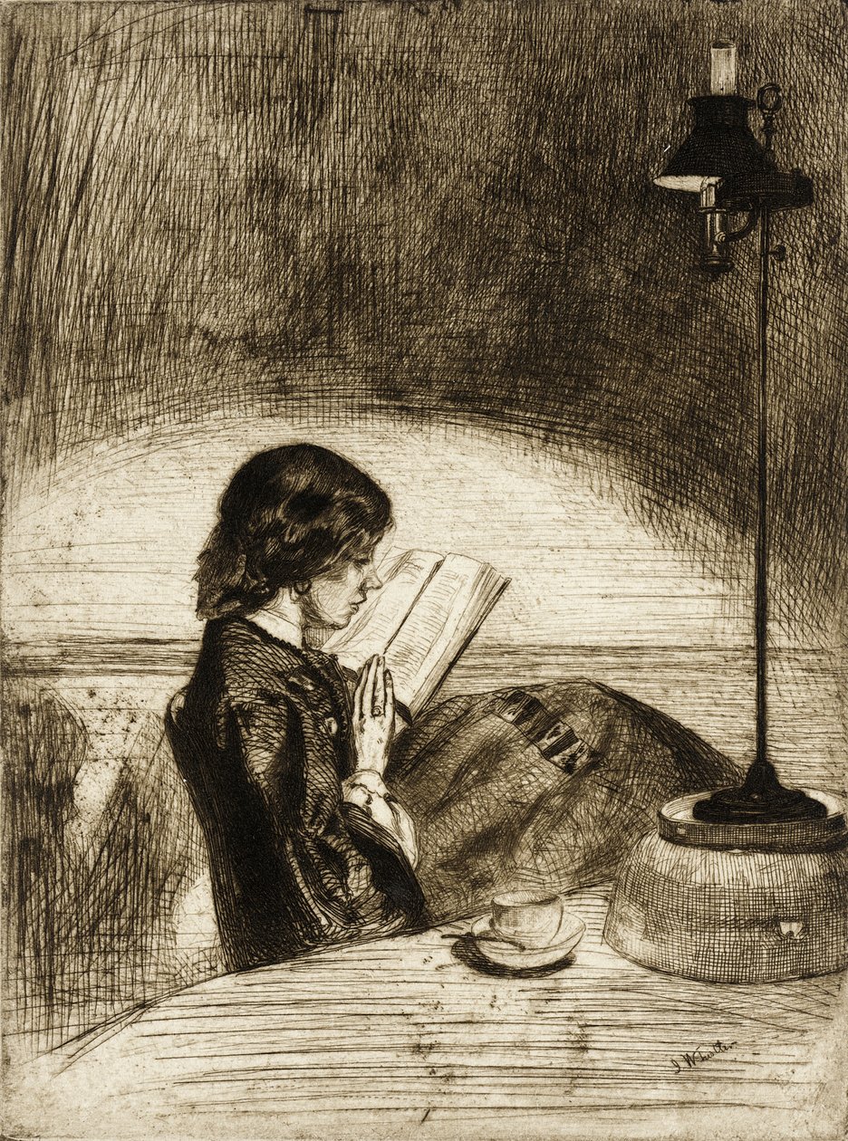 Lezen bij het licht van een lamp door James McNeill Whistler