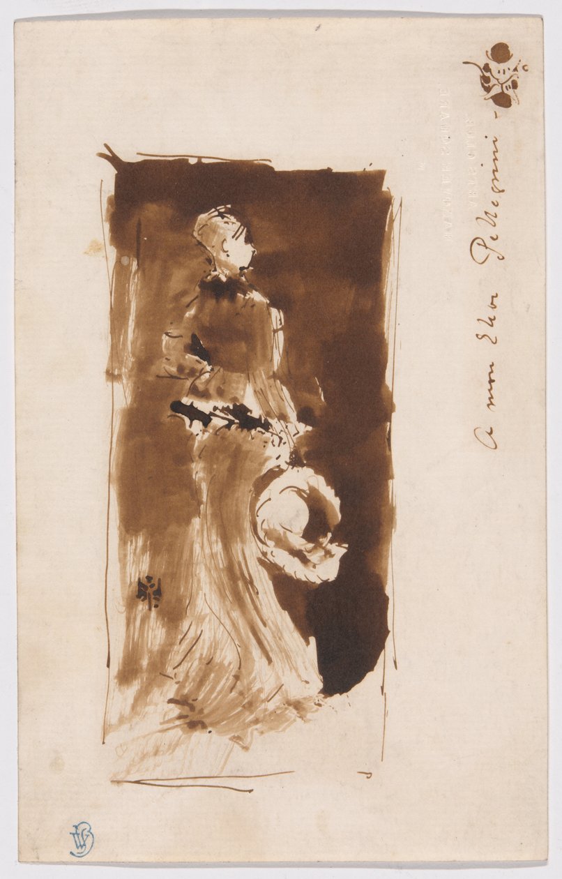 Schets naar "Schikking in bruin en zwart: Portret van Miss Rosa Corder". door James McNeill Whistler