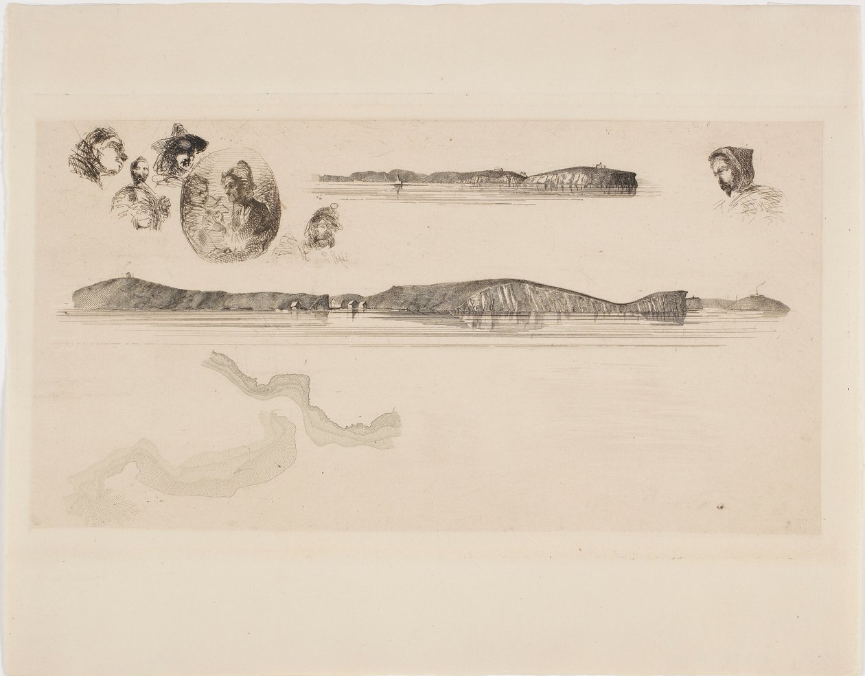 Schetsen op de kustonderzoekplaat door James Abbott McNeill Whistler