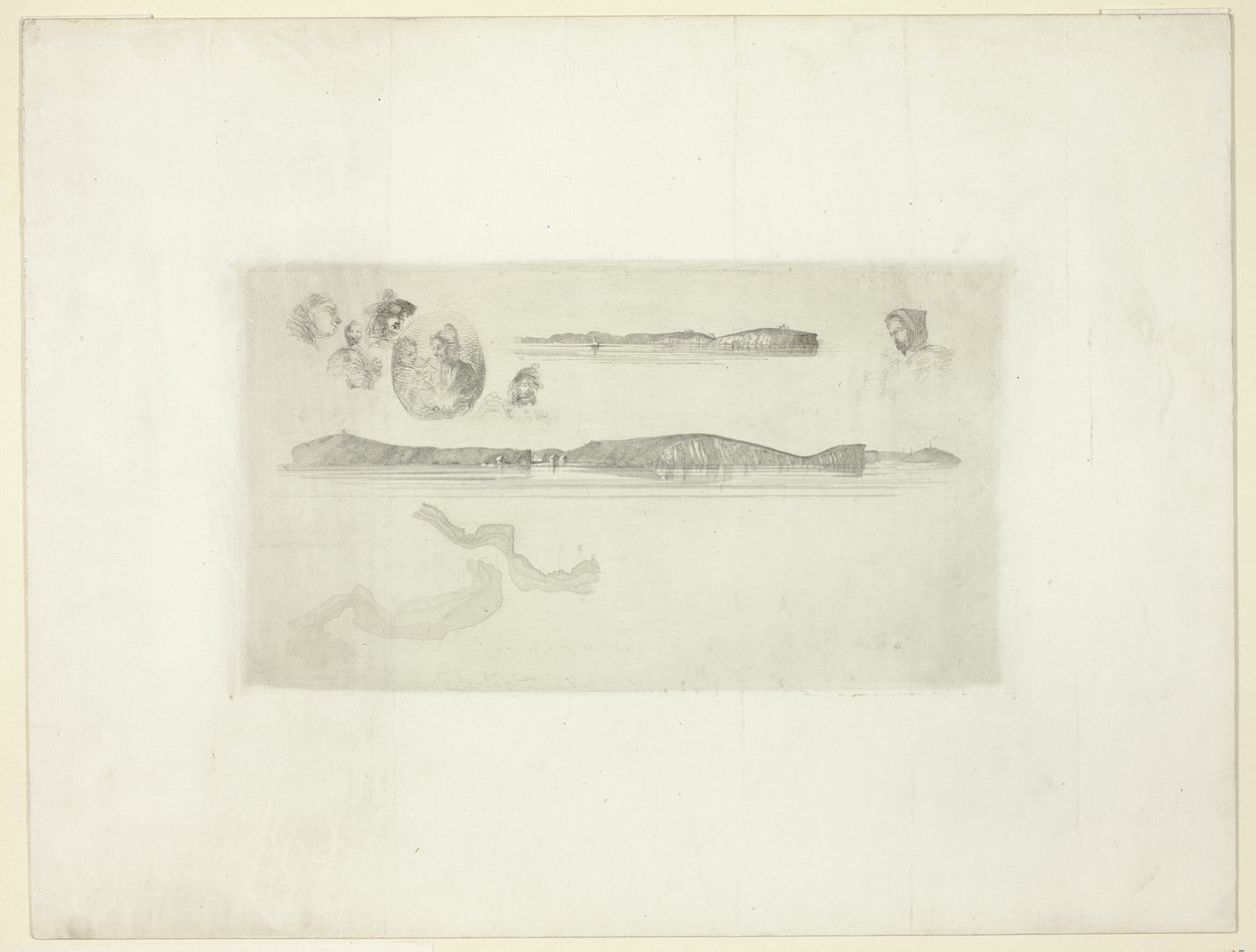 Schetsen op de kustonderzoekplaat door James Abbott McNeill Whistler