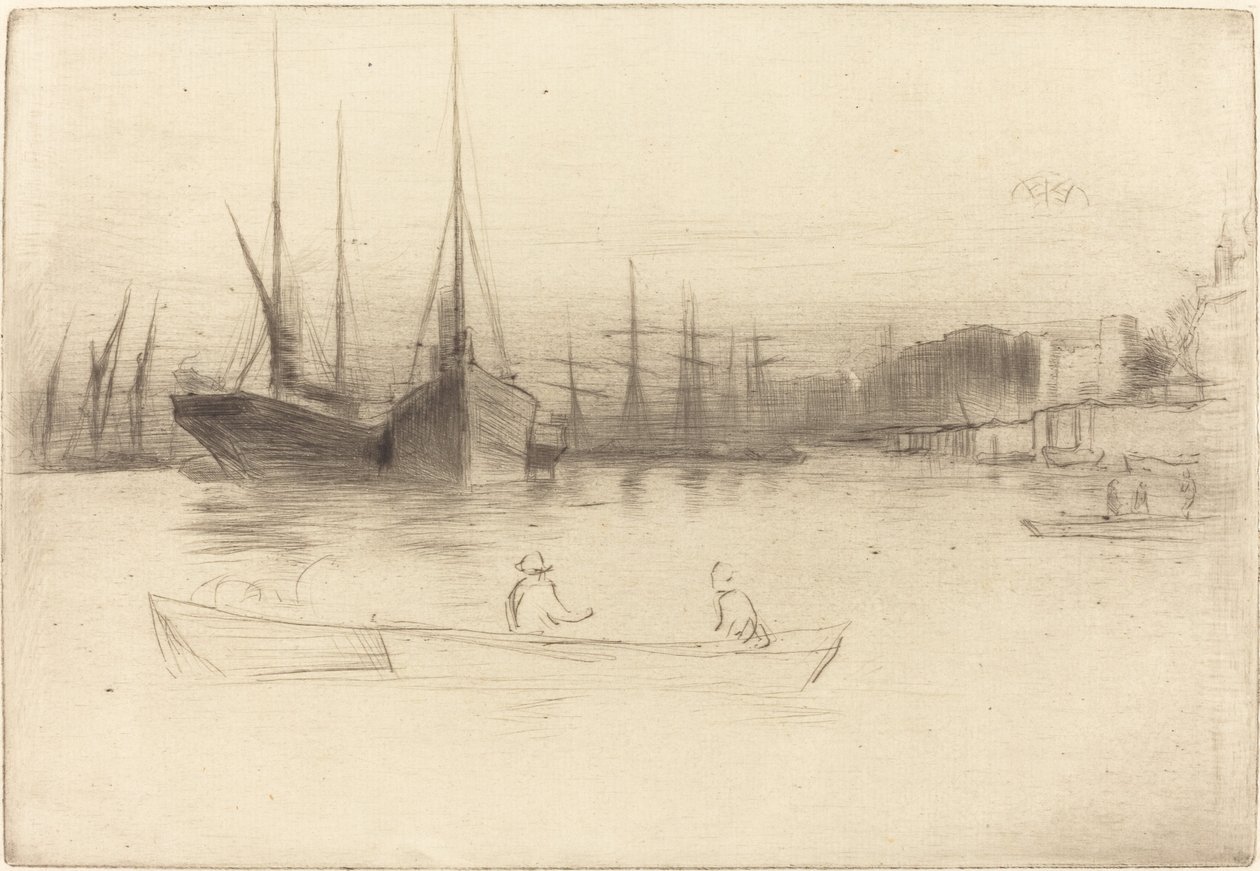 Stoomschepen bij de Toren door James Abbott McNeill Whistler