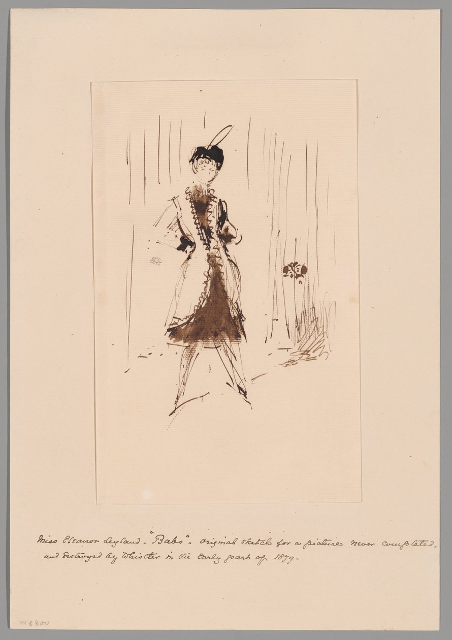 Studie voor "Het blauwe meisje: Portret van Miss Elinor Leyland". door James McNeill Whistler