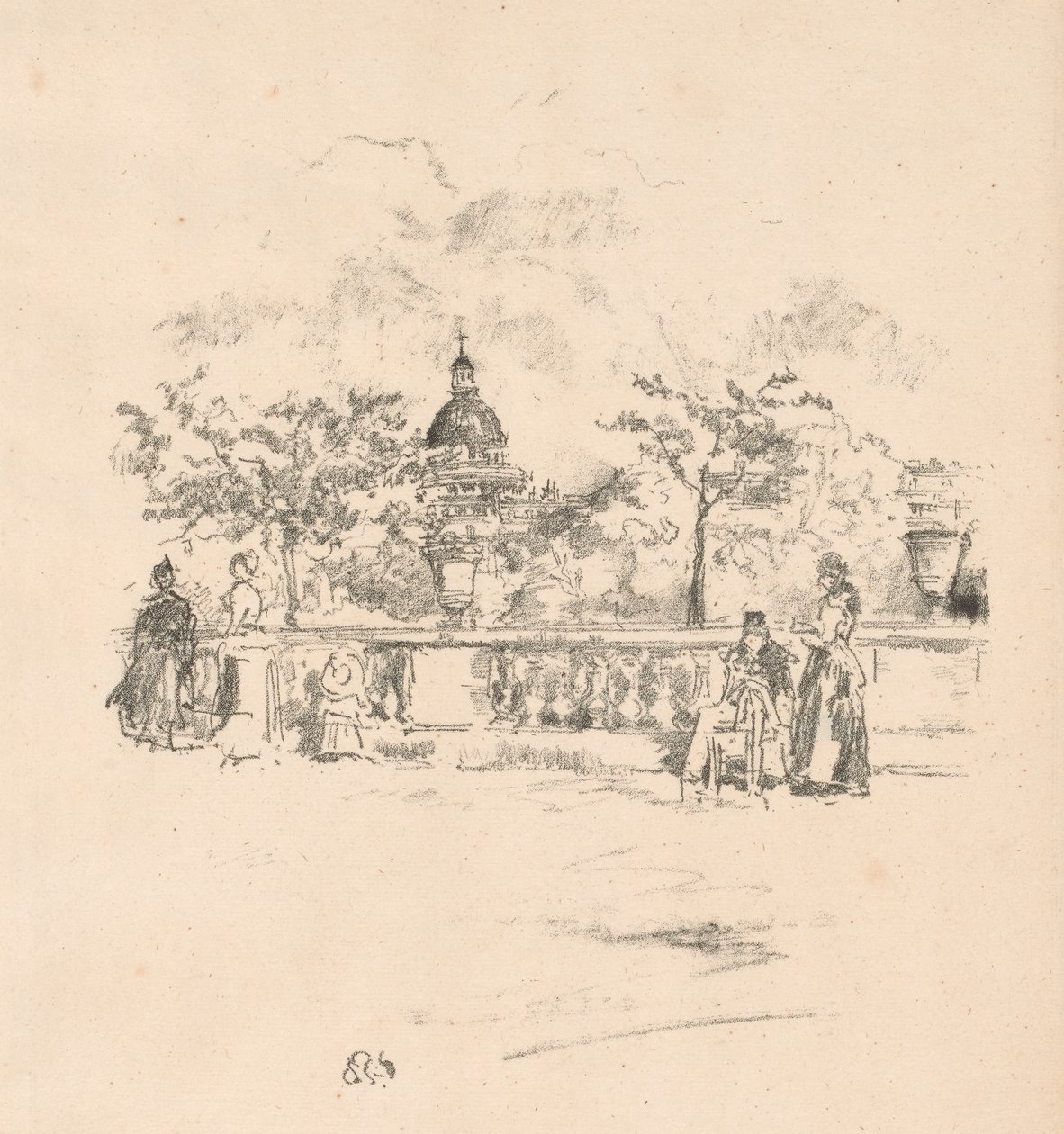 Het Pantheon, vanaf het Terras van de Luxemburgse Tuinen door James Abbott McNeill Whistler