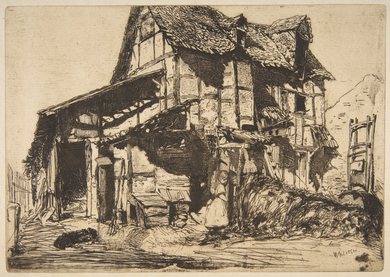 De bouwvallige huurwoning (De oude boerderij) door James McNeill Whistler