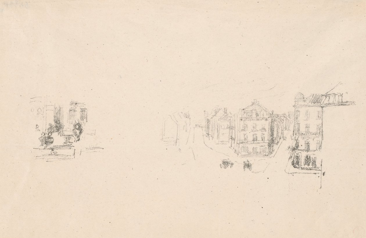 Twee proefschetsen: A. Grand Rue, Dieppe; B. Een interieur door James Abbott McNeill Whistler
