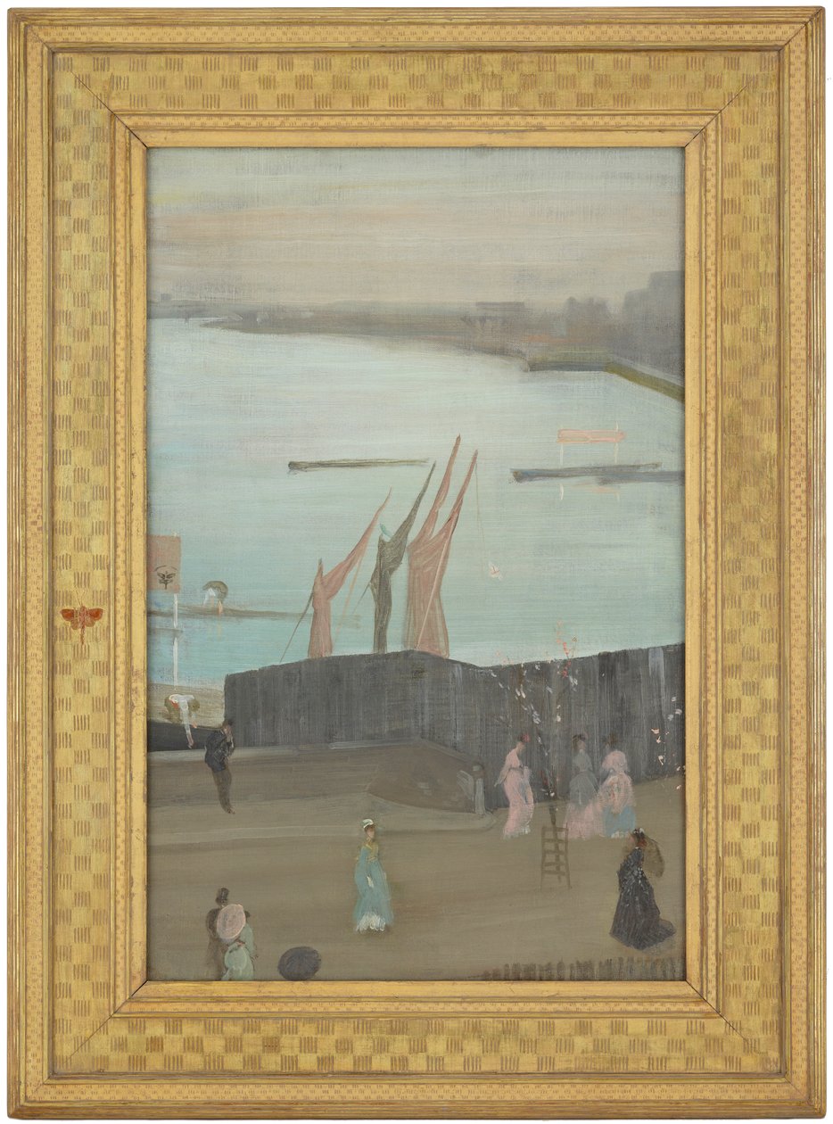 Variaties in roze en grijs: Chelsea door James Abbott McNeill Whistler