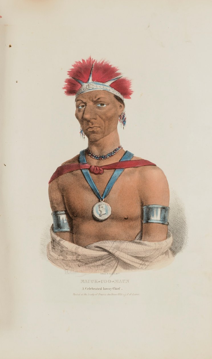 MAUCK-COOMAUN; een gevierd Ioway opperhoofd, uit de Aboriginal Portfolio door James Otto Lewis