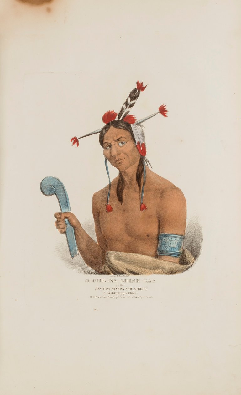 O-CHE-NA-SHINK-KAD of de man die staat en toeslaat; een Winnebago opperhoofd, uit de Aboriginal Portfolio door James Otto Lewis