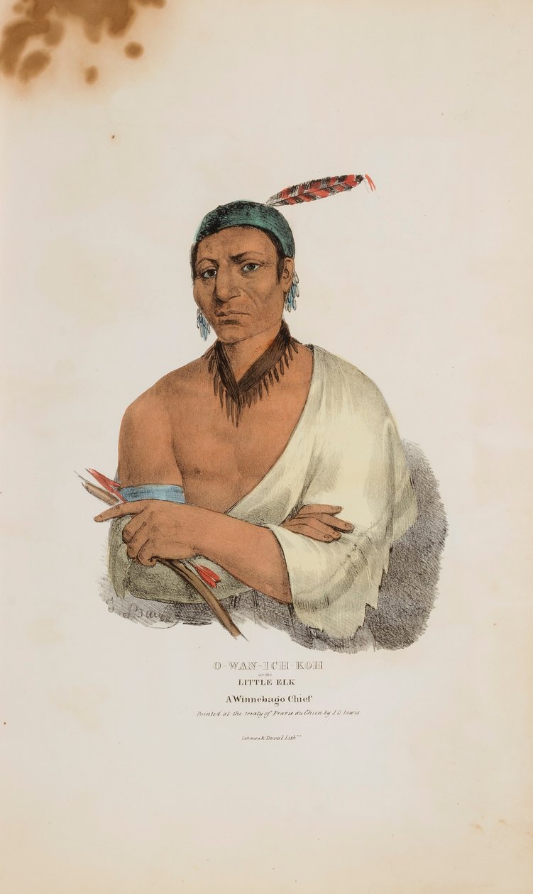 O-WAN-ICH-KOH of de Kleine Eland; een Winnebago opperhoofd, uit de Aboriginal Portfolio door James Otto Lewis