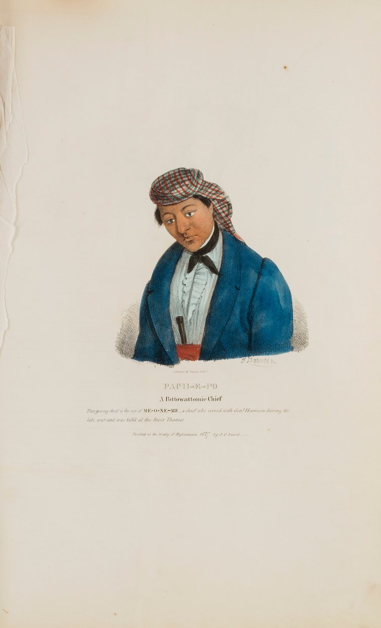PACHE-E-PO; Een Pottowattomie opperhoofd, uit de Aboriginal Portfolio door James Otto Lewis