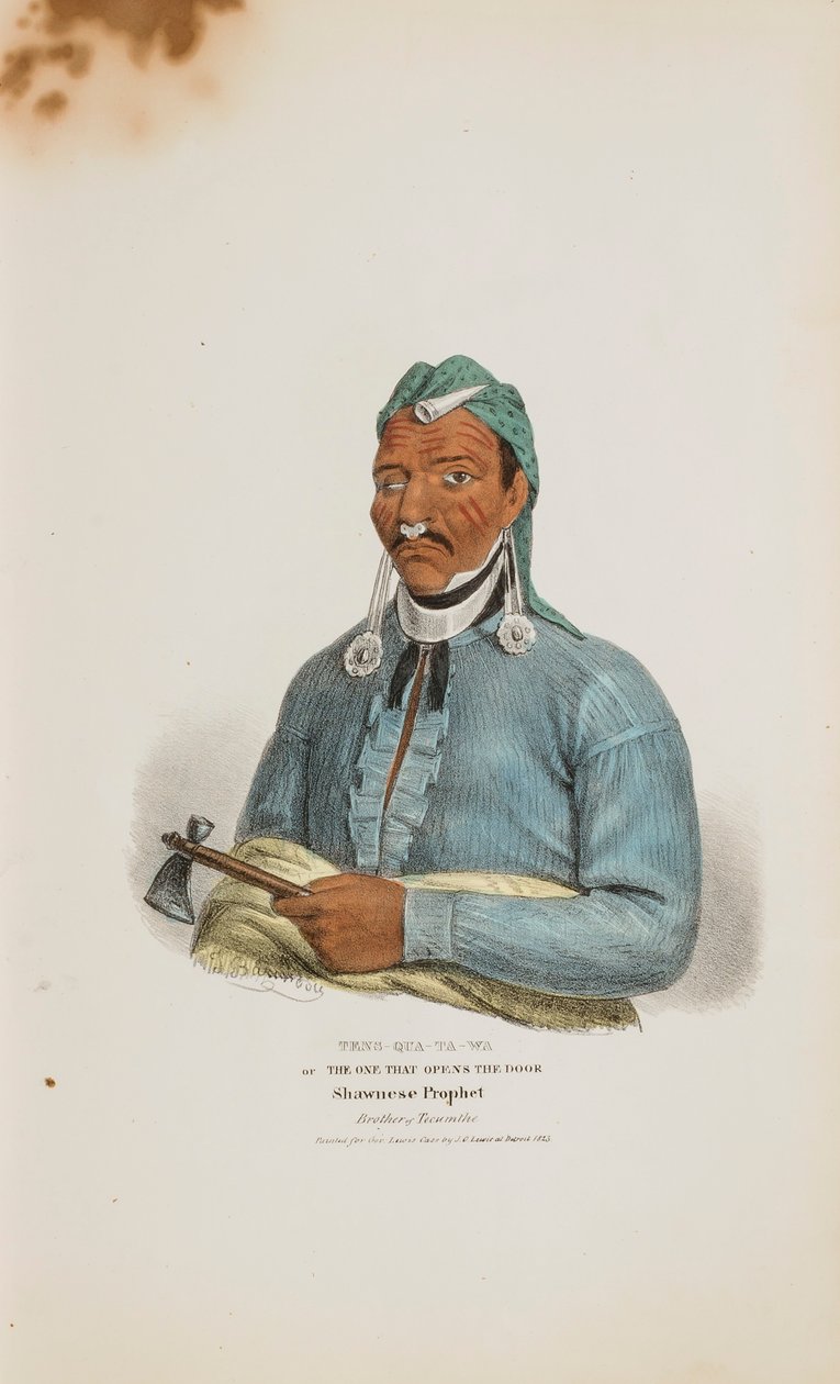 TENS-QUA-TA-WA of Degene Die De Deur Opent; Shawnese Profeet (Broer van Tecumthe), uit De Aboriginal Portfolio door James Otto Lewis