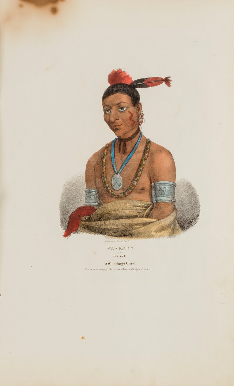 WA-KAUN of de Slang; een Winnebago opperhoofd, uit de Aboriginal Portfolio door James Otto Lewis