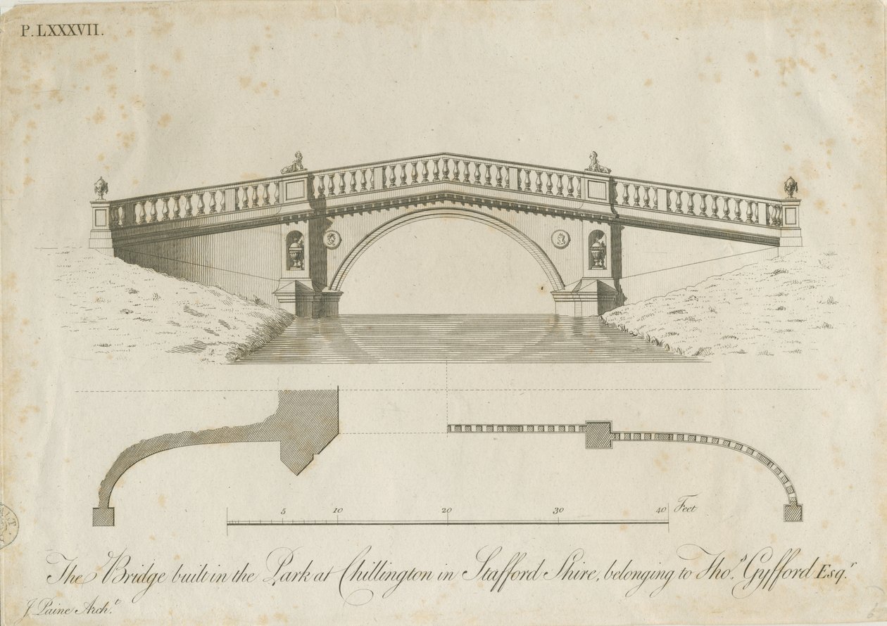 Chillington Park - Brug: gravure, nd [c 1789] door James Paine