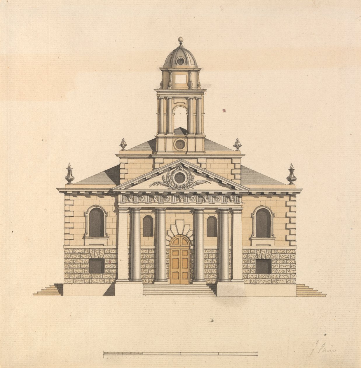 Ontwerp voor een Kerk: Voorgevel van het Westen door James Paine