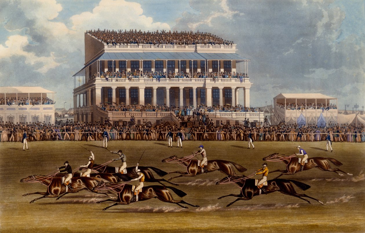 De grote tribune bij Epsom Races, prent gemaakt door Charles Hunt, 1836 door James Pollard