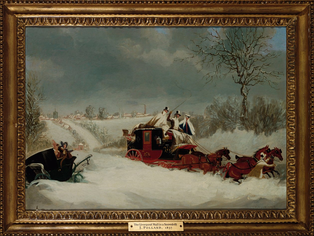 De Liverpool Mail in een sneeuwstorm bij St. Albans, 1837 door James Pollard