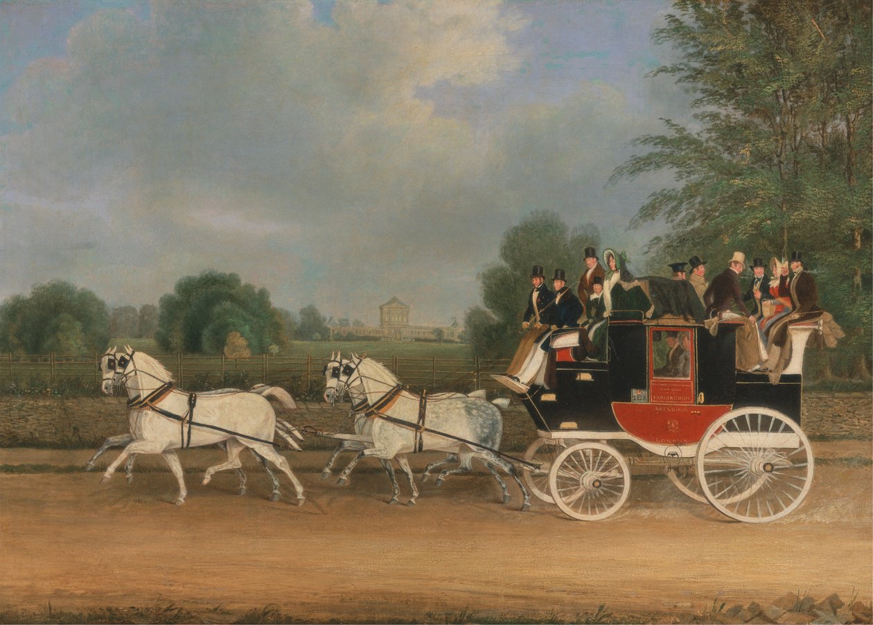 De Londen-Faringdon koets die Buckland House, Berkshire passeert door James Pollard