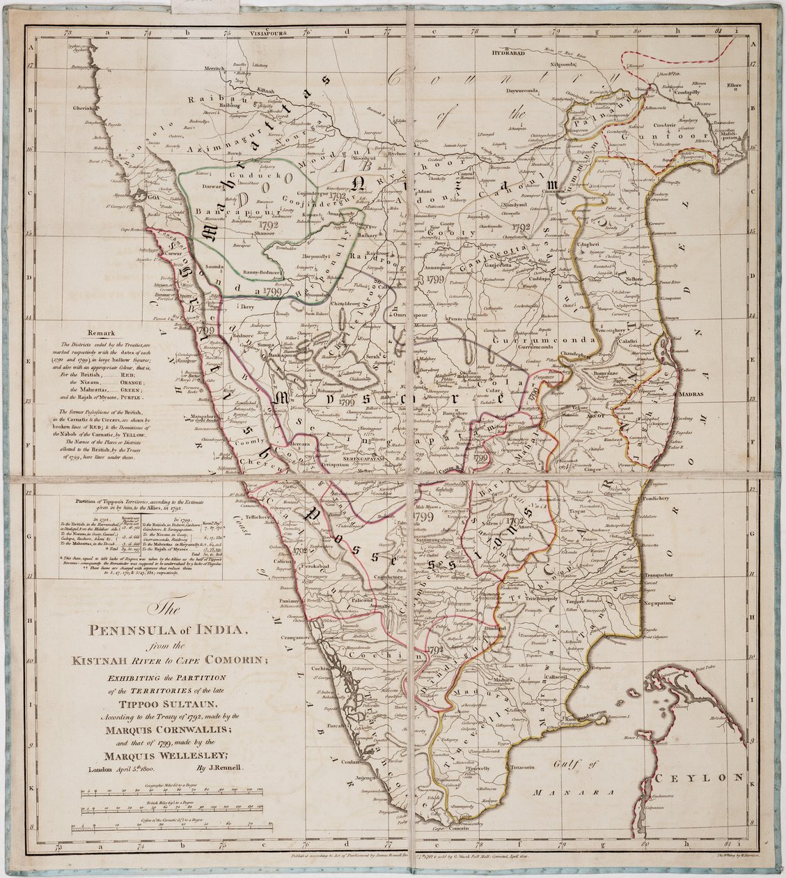 Het Schiereiland van India van de Kistnah Rivier tot Kaap Comorin door James Rennell