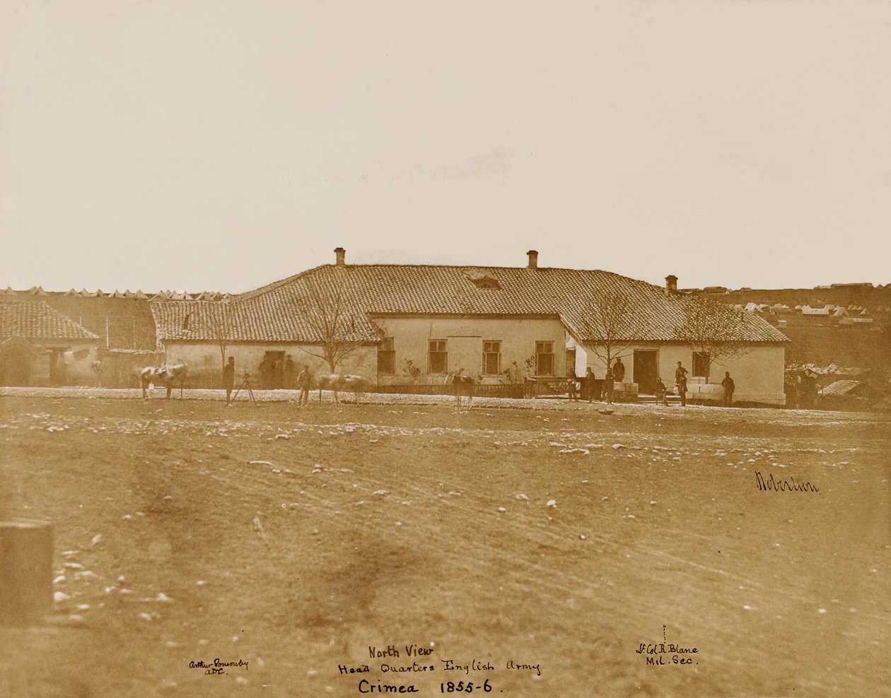 Noordelijk uitzicht hoofdkwartier Engels leger, ca. 1855 door James Robertson