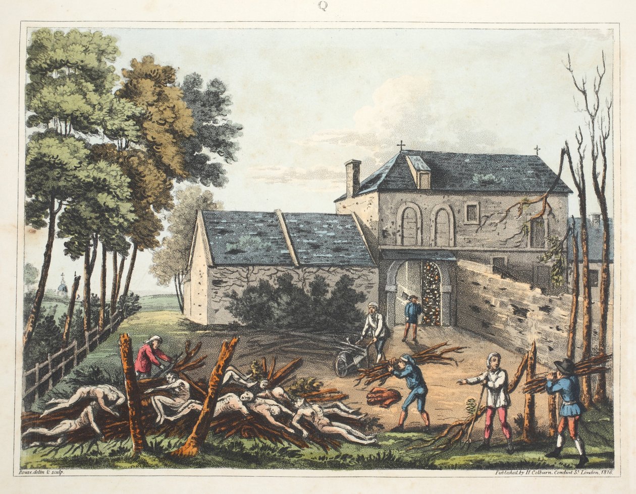 Kasteel van Hougoumont: toont de doden die worden begraven na de slag door James Rouse