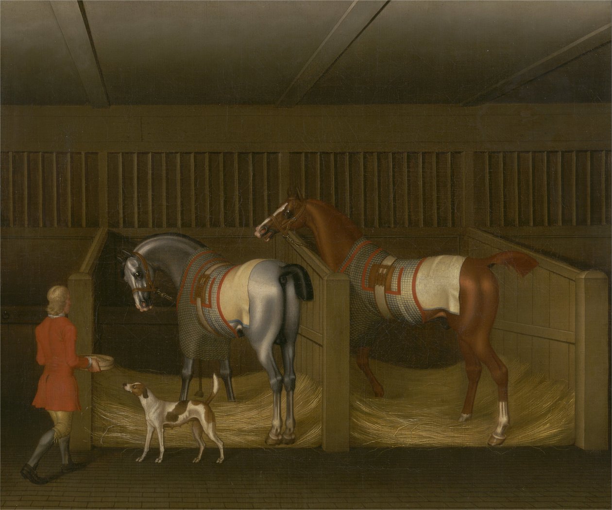 De stallen en twee beroemde renpaarden van de hertog van Bolton door James Seymour