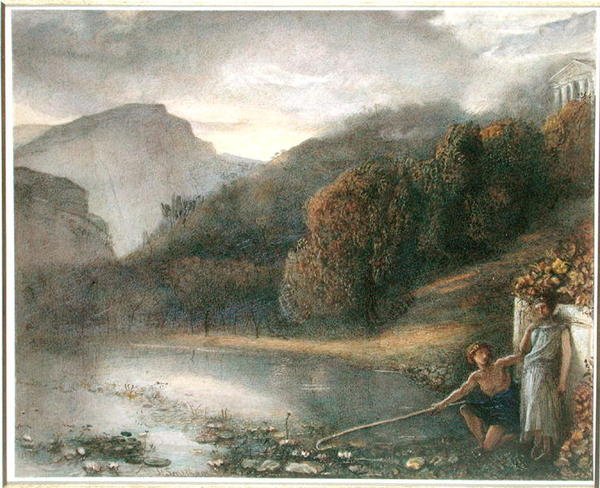 Landschap met een Tempel en Pastorale Figuren door James Smetham