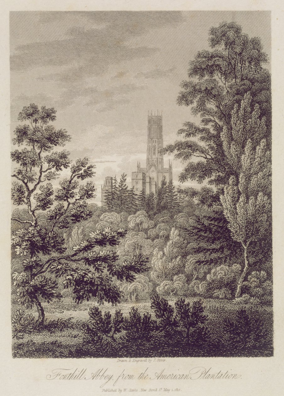 Fonthill Abbey vanaf de Amerikaanse plantage, uitgegeven door W. Clarke, New Bond Street, 1812 door James Storer
