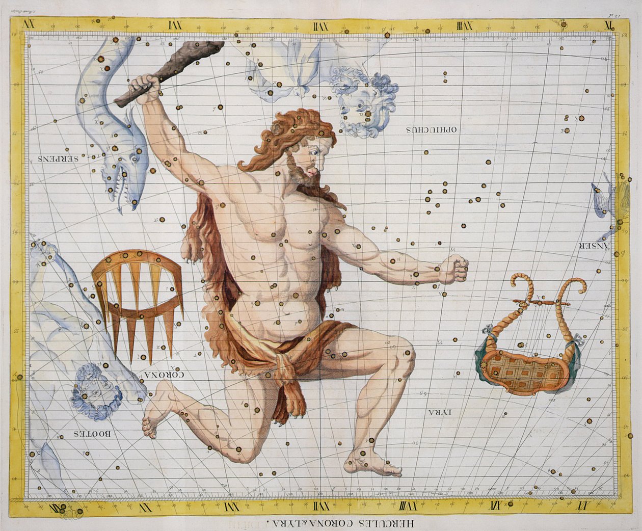 Constellatie van Hercules met Corona en Lyra, plaat 21 uit 
