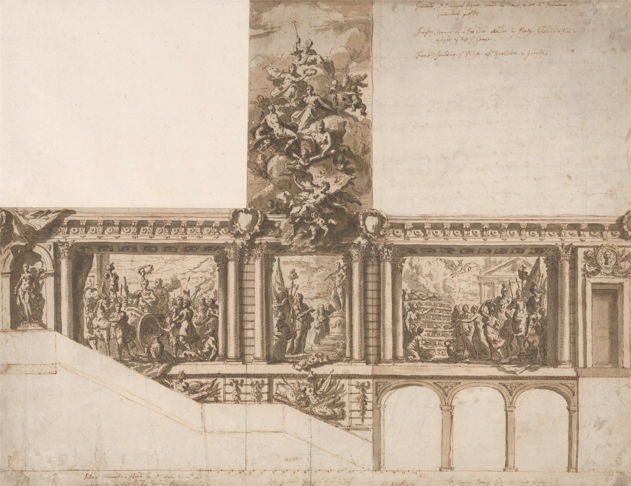Ontwerp voor plafond muren en trap door James Thornhill
