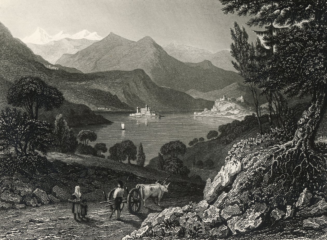 Meer van Orta, gravure door James Tibbits Willmore, naar tekening van William Brockedon door James Tibbitts Willmore