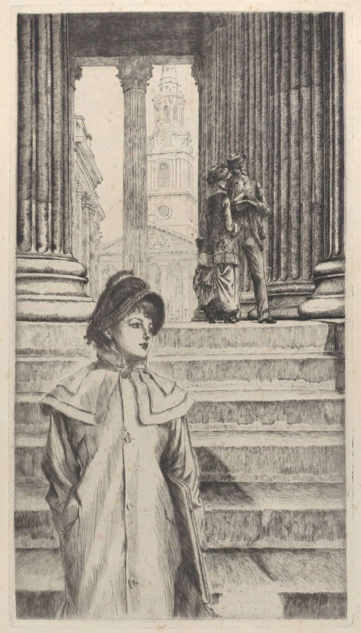 Het portiek van de National Gallery, Londen, 1878 door James Tissot