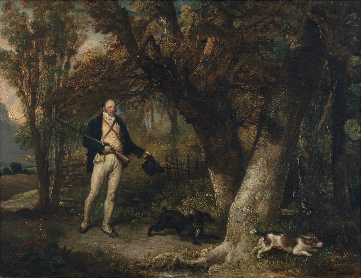 Portret van de Eerwaarde Thomas Levett en Favoriete Honden, Jacht op Houtduiven door James Ward