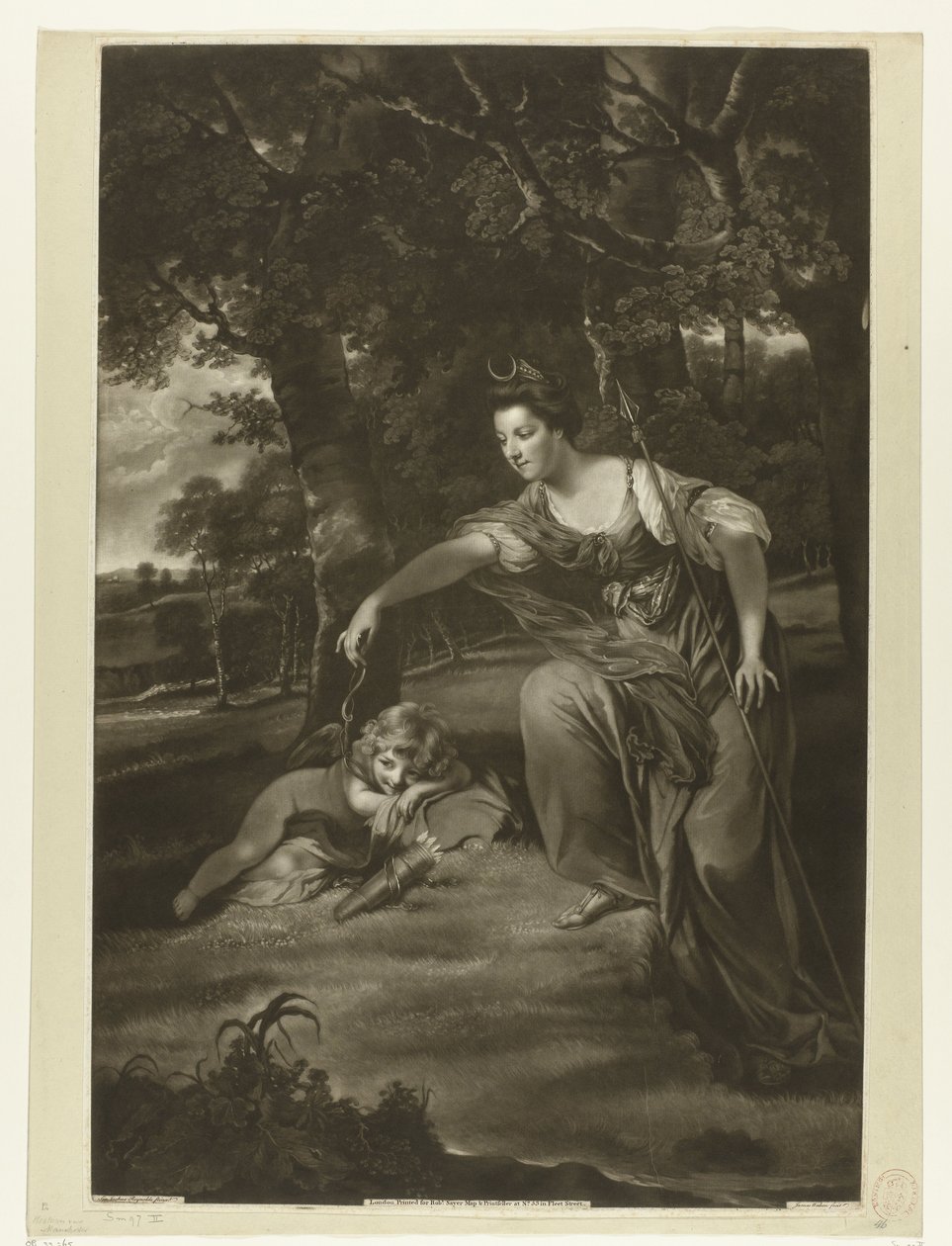 Portret van Elizabeth Montagu en haar zoon George als Diana en Cupido door James Watson (prentmaker)