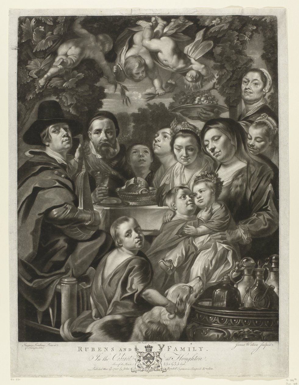 Portret van Jacques Jordaens met zijn ouders, broers en zussen door James Watson (prentmaker)