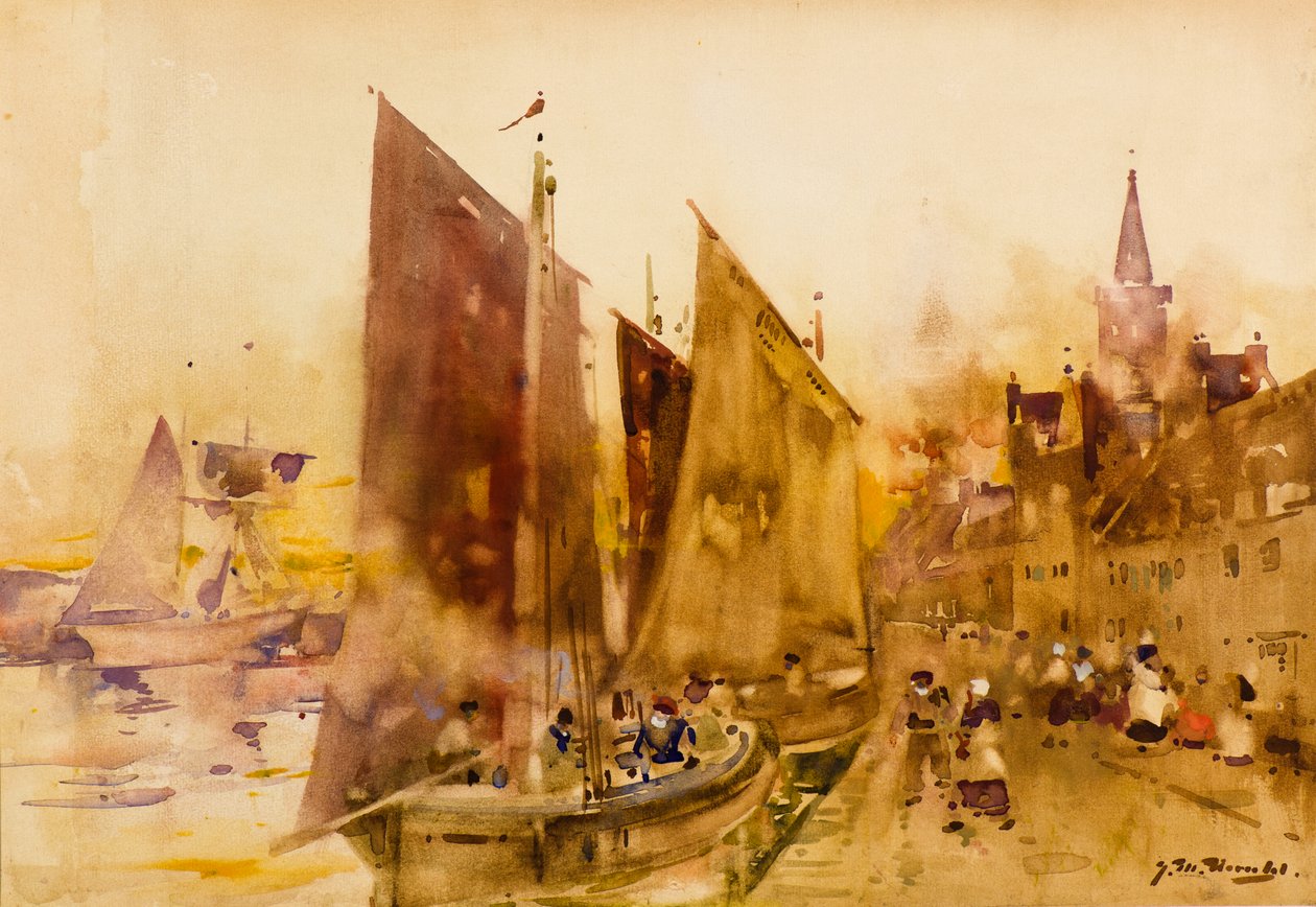Veerboot Vissersboten aan de Kade, Montrose door James Watterston Herald