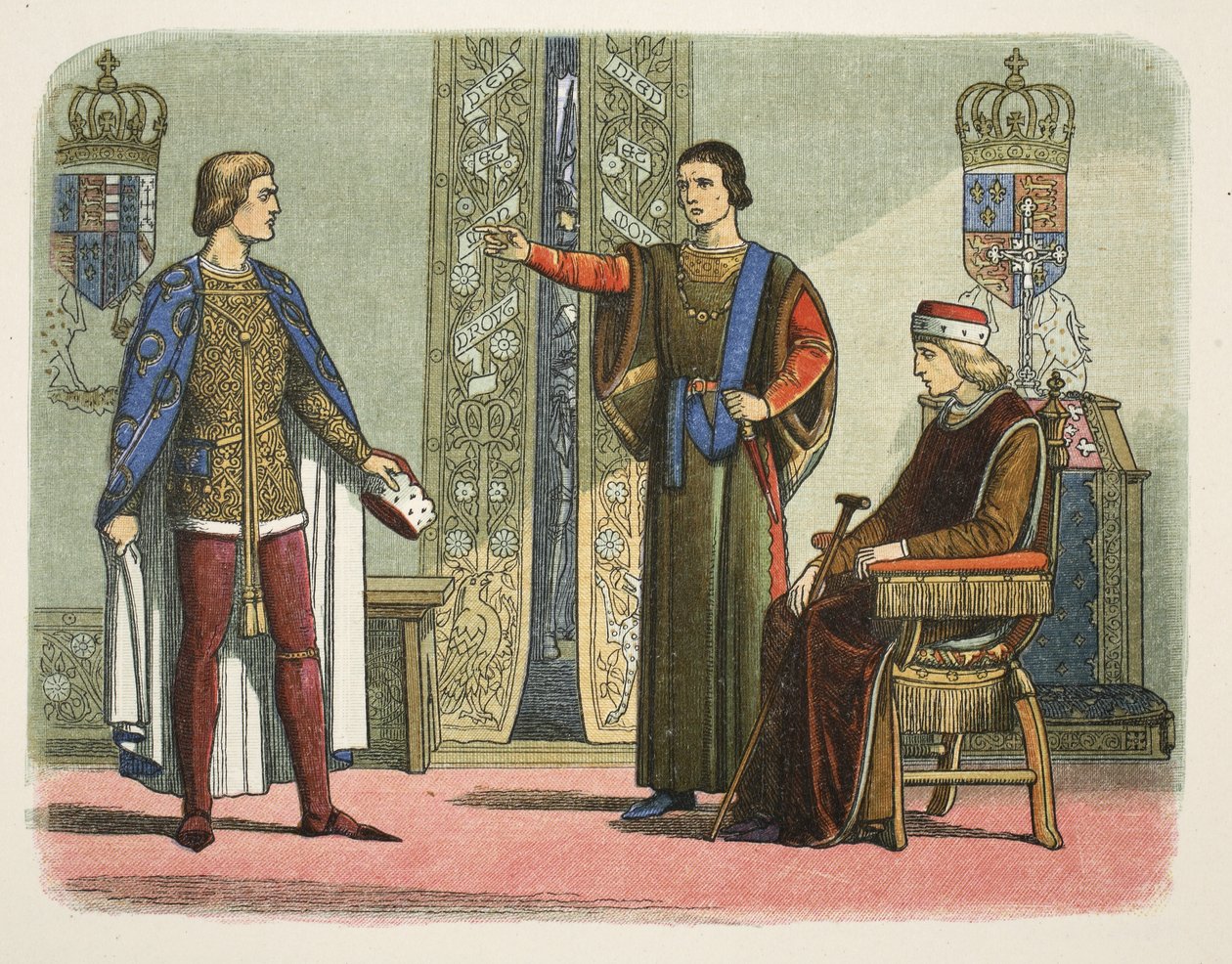 Hendrik VI en de hertogen van York en Somerset, september 1450, uit A Chronicle of England BC 55 to AD 1485, uitgegeven in Londen door James William Edmund Doyle