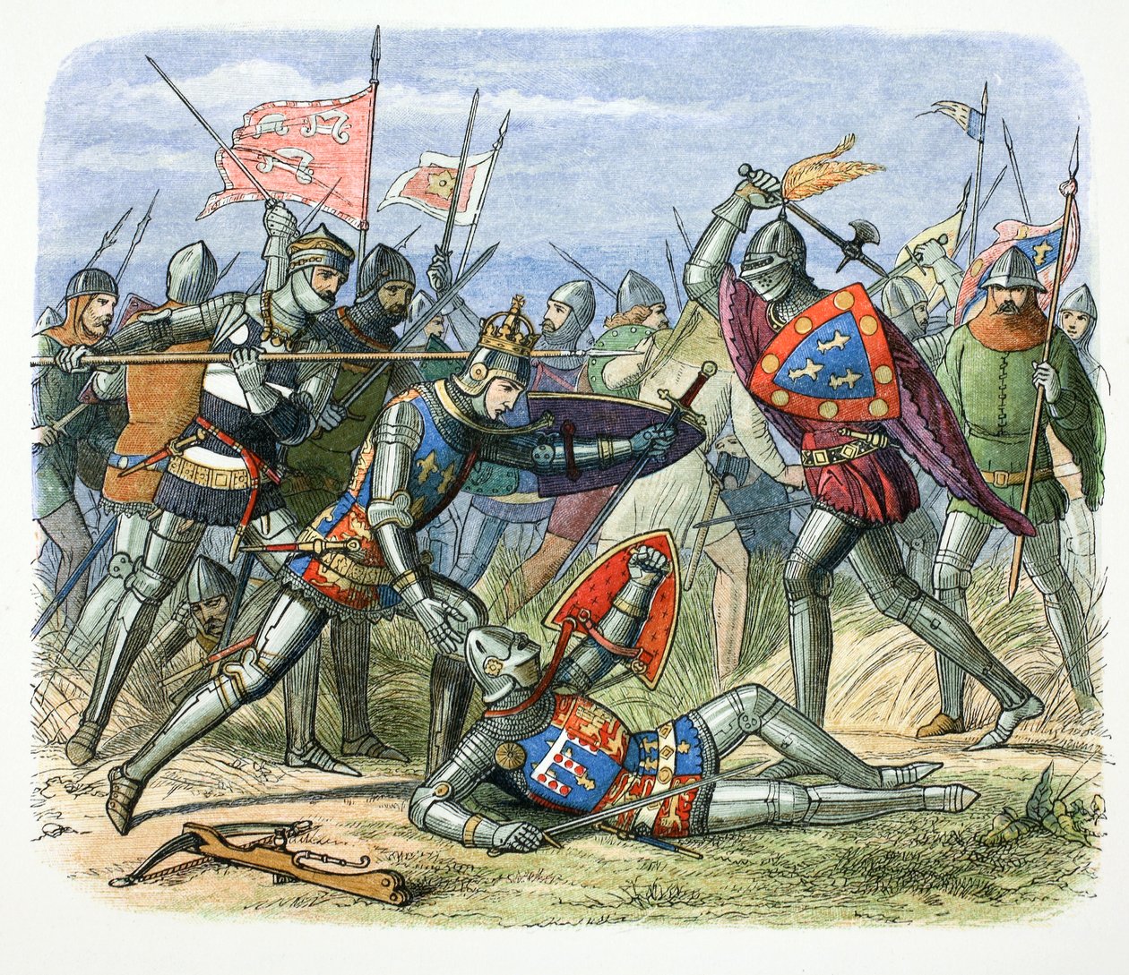 Henry V van Engeland aangevallen door de Hertog van Alençon bij de Slag van Agincourt, 1415 door James William Edmund Doyle