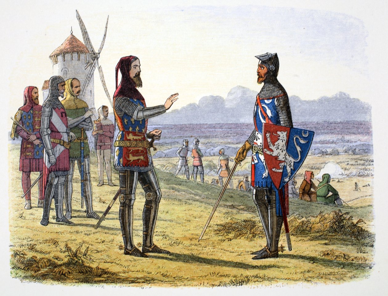 Koning Edward III weigert hulp aan zijn zoon bij de Slag bij Crecy, Frankrijk, 1346, 1864 door James William Edmund Doyle