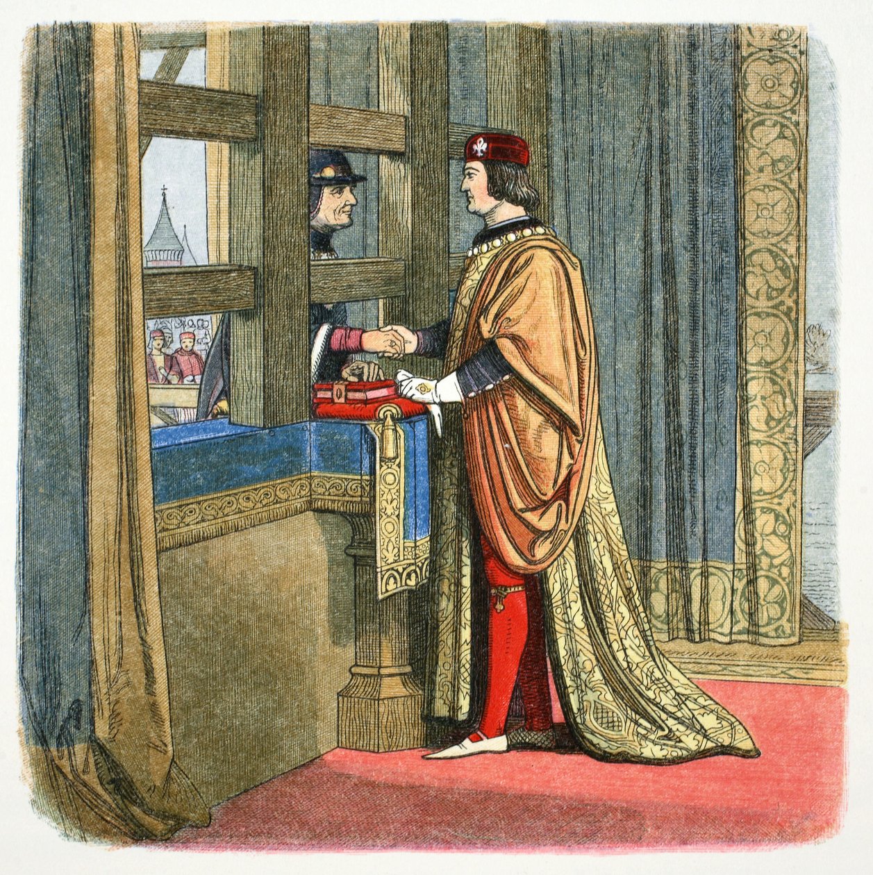 Ontmoeting van Edward IV van Engeland en Lodewijk XI van Frankrijk in Picquigny, Frankrijk, 1475 door James William Edmund Doyle